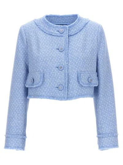 Shop Dolce & Gabbana Rachel Short Tweed Jacket In Blue