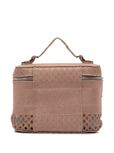 Pre-owned Dior 2020 Mesh Embroidered Travel Case Vanity Bag In 粉色