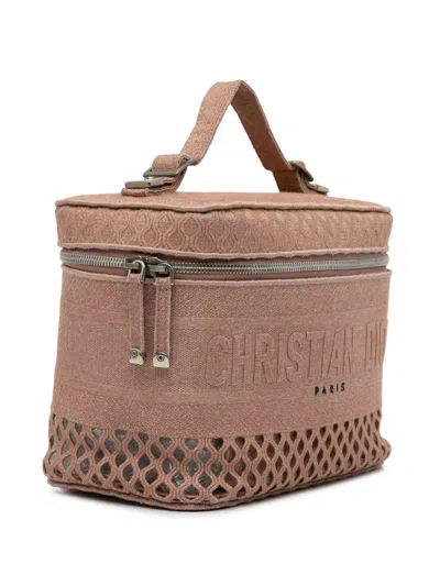 Pre-owned Dior 2020 Mesh Embroidered Travel Case Vanity Bag In 粉色