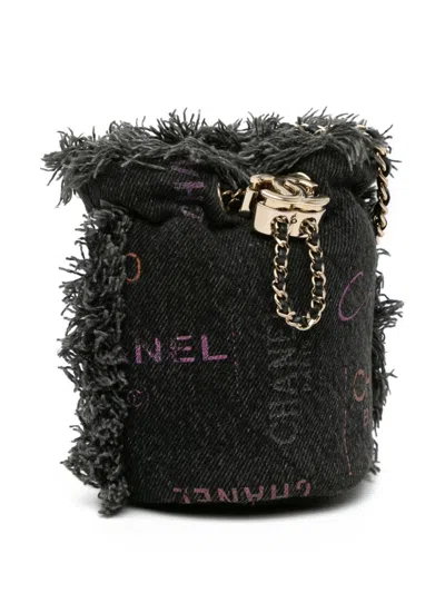 Pre-owned Chanel 2021 Mini Denim Mood With Chain Bucket Bag In 灰色