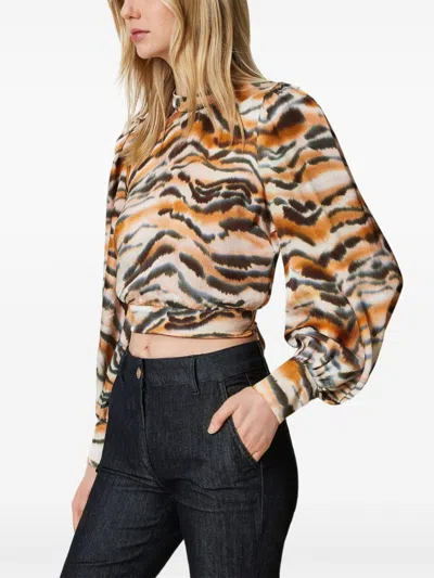 Twinset Tiger-print Cropped Blouse In 褐色