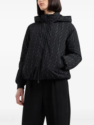 Armani Exchange Jacquard Pattern Hooded Jacket In 黑色