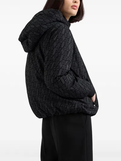 Armani Exchange Jacquard Pattern Hooded Jacket In 黑色