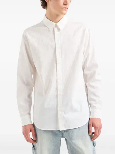 Armani Exchange Official Store Slim Fit Stretch Lyocell Twill Button Up Shirt In 白色