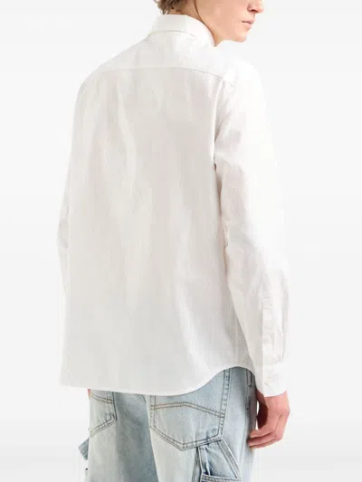 Armani Exchange Official Store Slim Fit Stretch Lyocell Twill Button Up Shirt In 白色