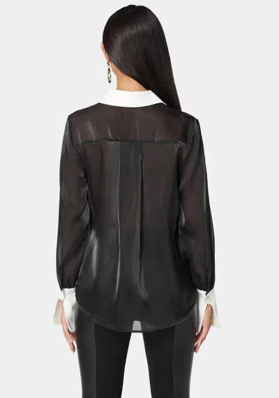 Bebe Liquid Chiffon Satin Combo Blouse In Black,white Alyssum