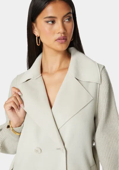 Bebe Sweater Sleeve Double Face Coat In Stone