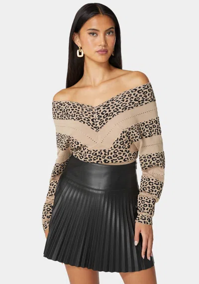 Bebe V Neck Dolman Sleeve Jacquard Knit Sweater In Camel,black