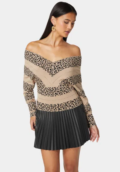 Bebe V Neck Dolman Sleeve Jacquard Knit Sweater In Camel,black