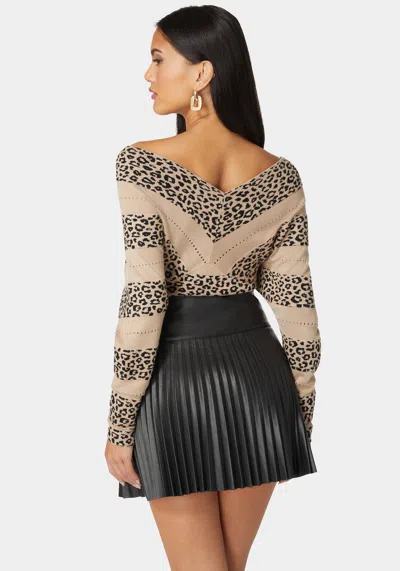 Bebe V Neck Dolman Sleeve Jacquard Knit Sweater In Camel,black