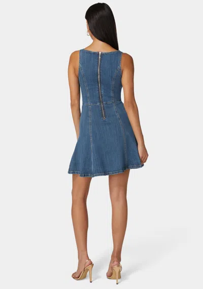 Bebe Trim Detail Fit & Flare Denim Dress In True Blue Wash
