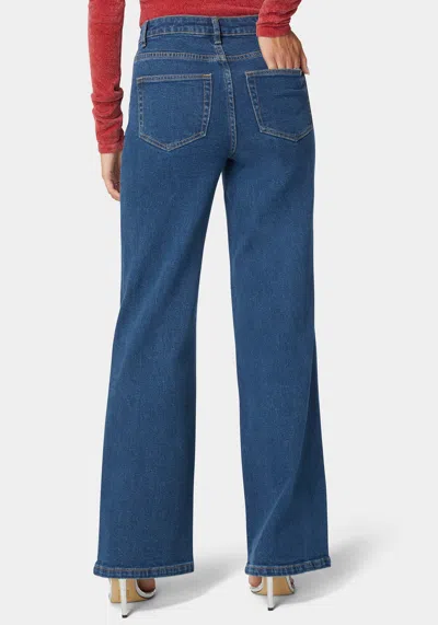 Shop Bebe High Waist Eyelet Lace Up Wide Leg Jean In True Blue Wash
