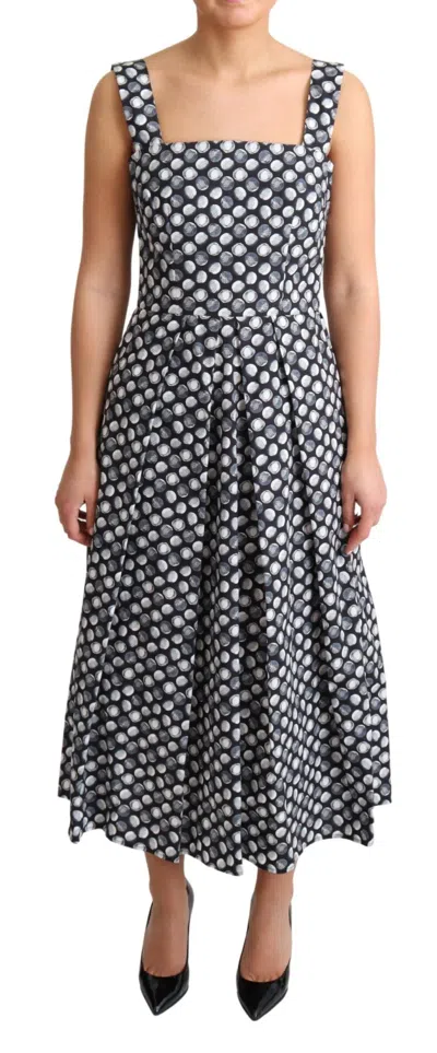 Dolce & Gabbana Blue Geometric Cotton A-line Gown Dress In Blue