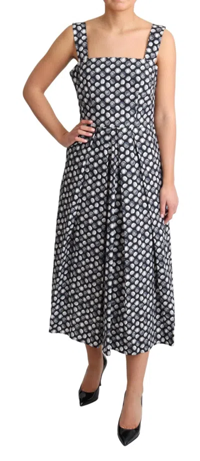 Dolce & Gabbana Blue Geometric Cotton A-line Gown Dress In Blue