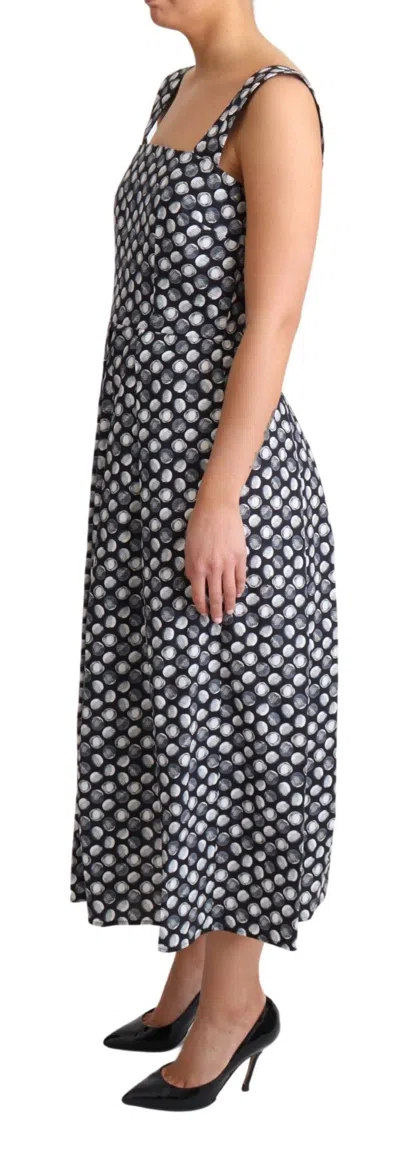 Dolce & Gabbana Blue Geometric Cotton A-line Gown Dress In Blue