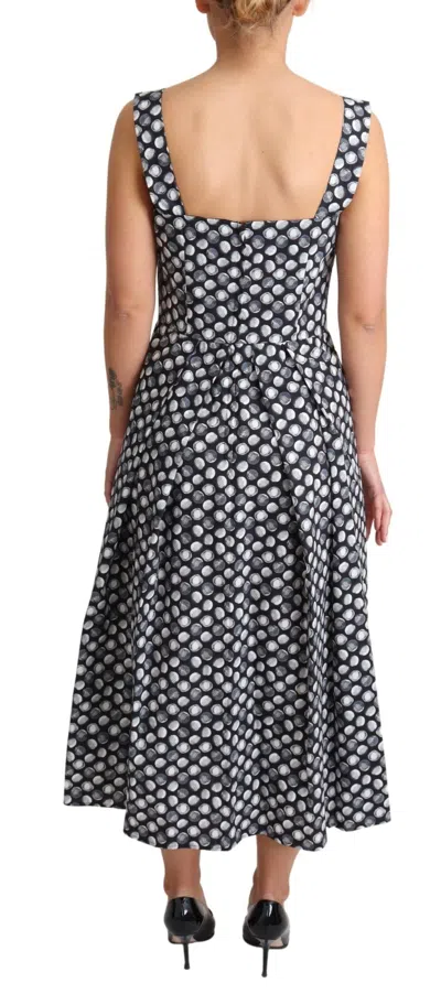 Dolce & Gabbana Blue Geometric Cotton A-line Gown Dress In Blue
