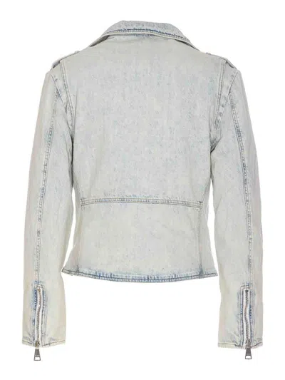 Shop Balmain Denim Biker Jacket In Azul