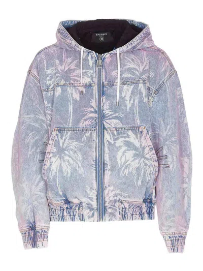 Shop Balmain Bomber Jacket In Azul