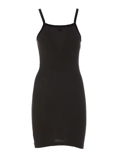 Courrèges Contrast Cotton Jersey Mini Dress In Negro