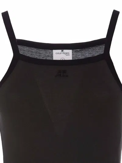 Courrèges Contrast Cotton Jersey Mini Dress In Negro