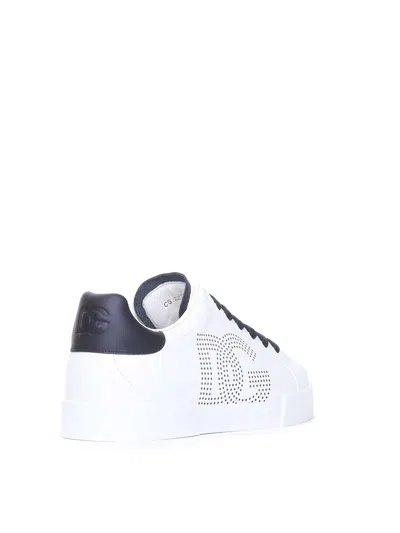 Dolce & Gabbana White And Black Leather Sneakers In White