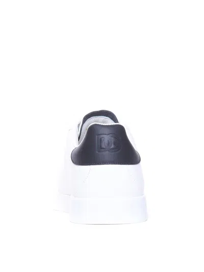 Dolce & Gabbana White And Black Leather Sneakers In White