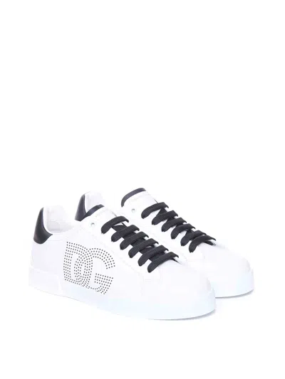 Dolce & Gabbana White And Black Leather Sneakers In White