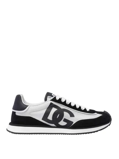 Dolce & Gabbana Mixed-material Dg Cushion Sneakers In Blanco