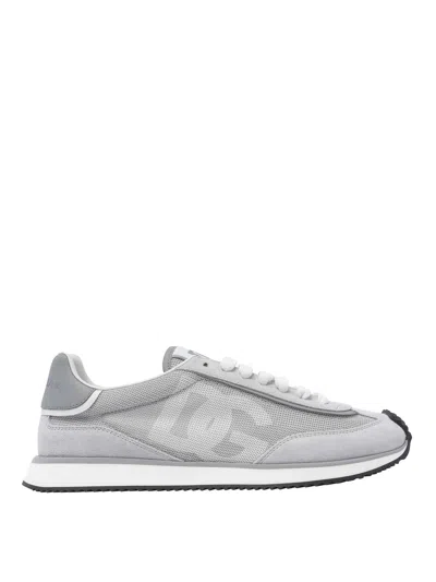 Dolce & Gabbana Man Grey Suede And Mesh Dg Aria Sneakers In Gris