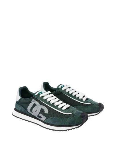 Dolce & Gabbana Multicolor Suede And Mesh Dg Aria Sneakers In Green