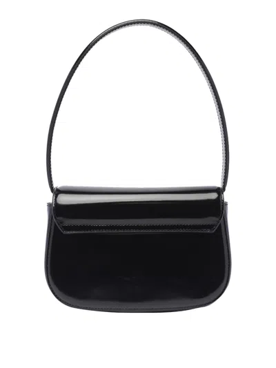 Diesel Iconic Structured Shoulder Bag In Mirrored Leather In Negro