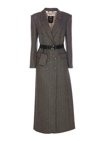 Shop Elisabetta Franchi Grey Coat In Gris