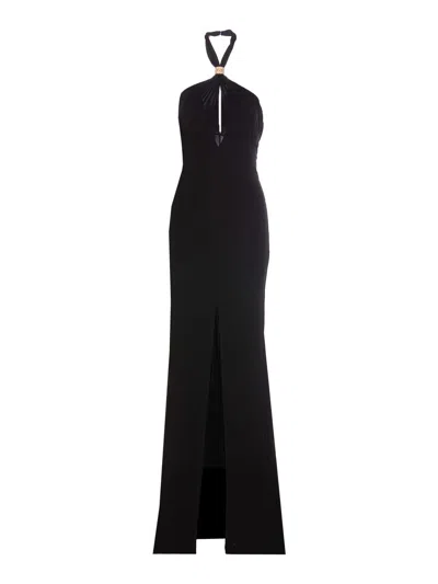 Elisabetta Franchi Black Red Carpet Long Viscose Dress In Negro