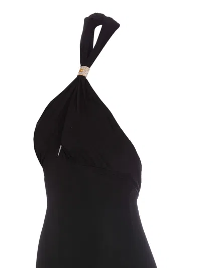 Elisabetta Franchi Black Red Carpet Long Viscose Dress In Negro