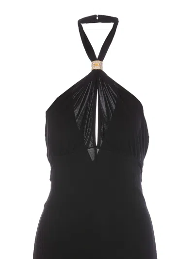 Elisabetta Franchi Black Red Carpet Long Viscose Dress In Negro