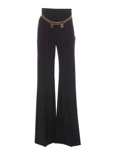 Elisabetta Franchi Palazzo Pants With Logo Belt In Negro
