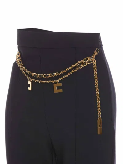 Elisabetta Franchi Palazzo Pants With Logo Belt In Negro