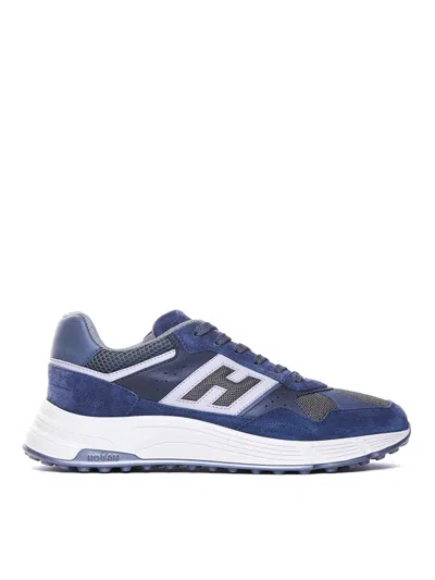 Hogan Low Top Leather Sneakers With Mesh Inserts In Azul