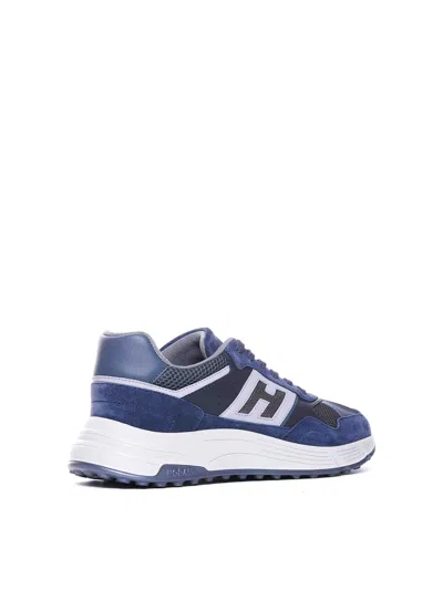 Hogan Low Top Leather Sneakers With Mesh Inserts In Azul