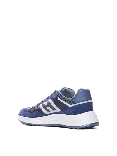 Hogan Low Top Leather Sneakers With Mesh Inserts In Azul