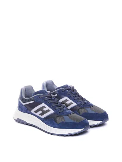 Hogan Low Top Leather Sneakers With Mesh Inserts In Azul