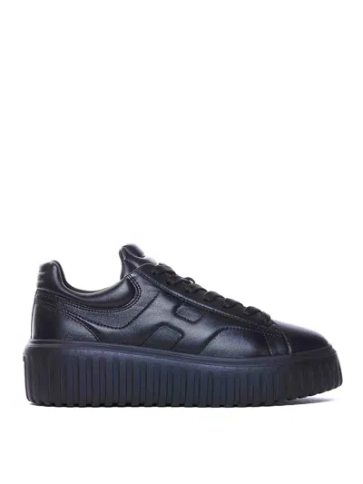 Hogan H-stripes Allacciato H Leather Sneakers In Negro