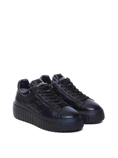 Hogan H-stripes Allacciato H Leather Sneakers In Negro