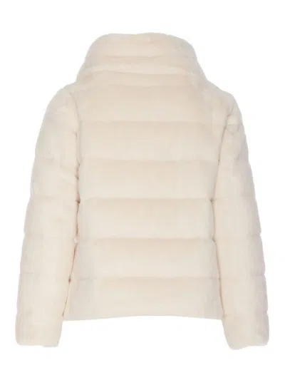 Herno Fur Effect Cape Down Jacket In Blanco