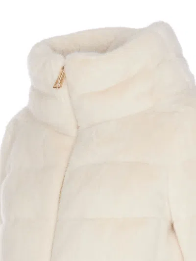 Herno Fur Effect Cape Down Jacket In Blanco