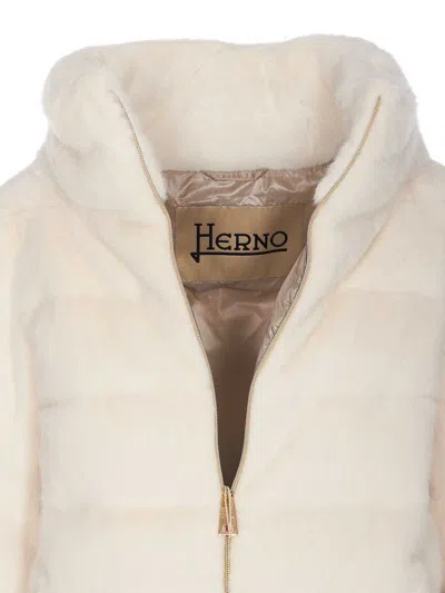 Herno Fur Effect Cape Down Jacket In Blanco