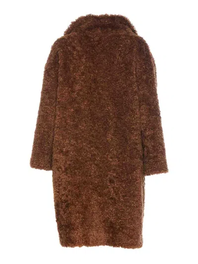 Herno Curly Faux Fur Coat In Marrón