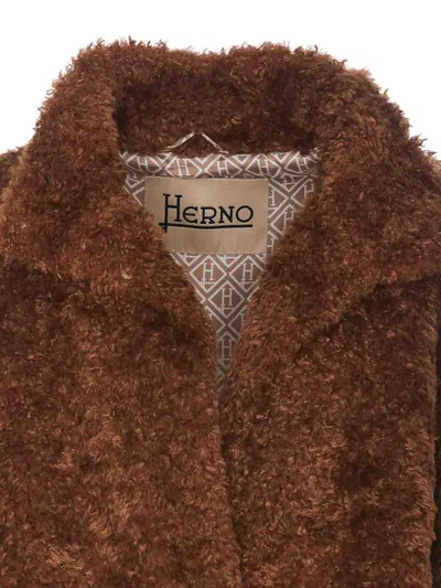 Herno Curly Faux Fur Coat In Marrón
