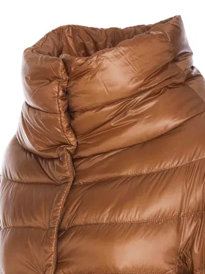 Herno Quilted High Neck Longline Jacket In Brown