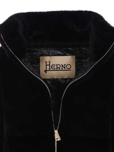 Herno Fur Effect Cape Jacket In Negro